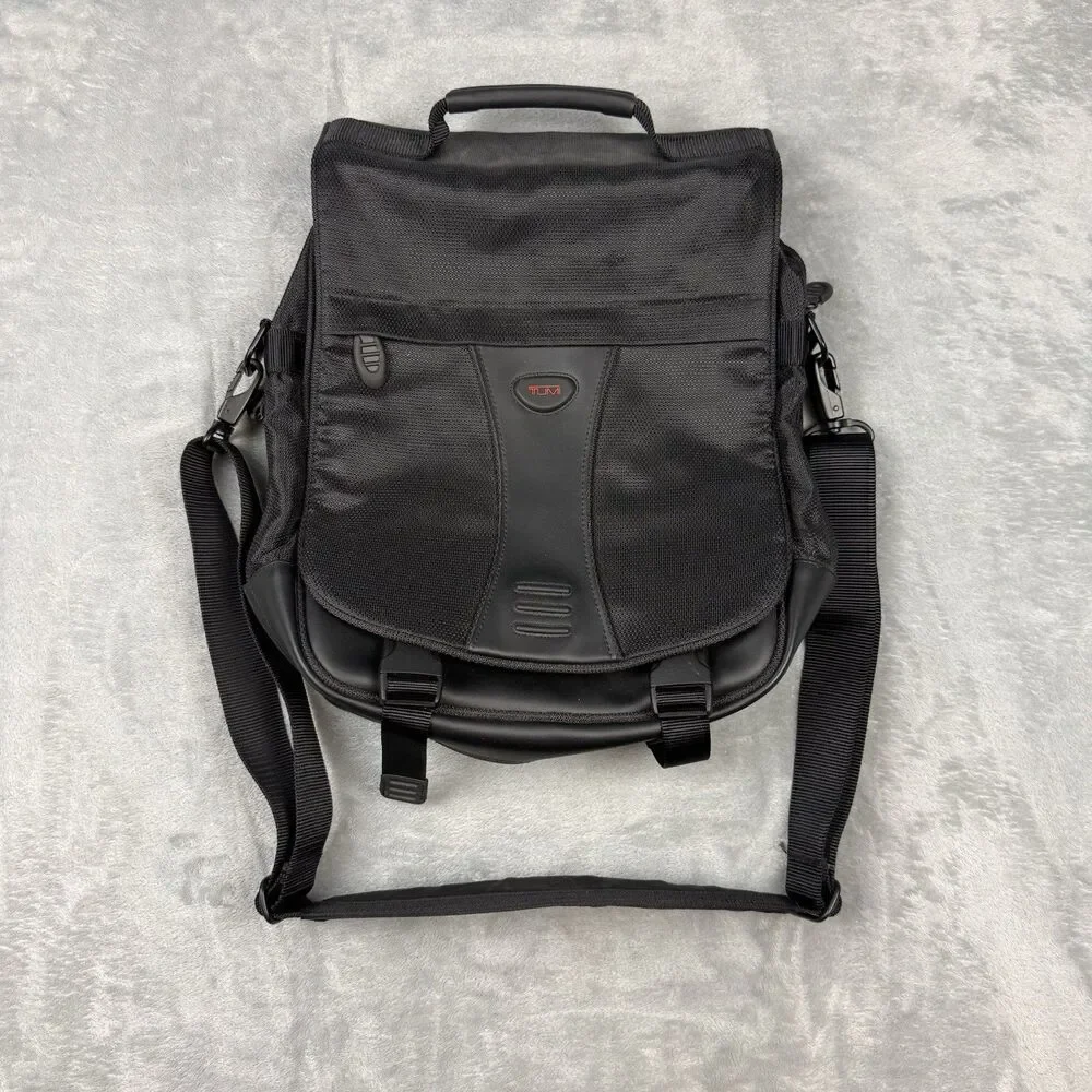 TUMI Black Ballistic Nylon Expandable Messenger Briefcase Shoulder Bag